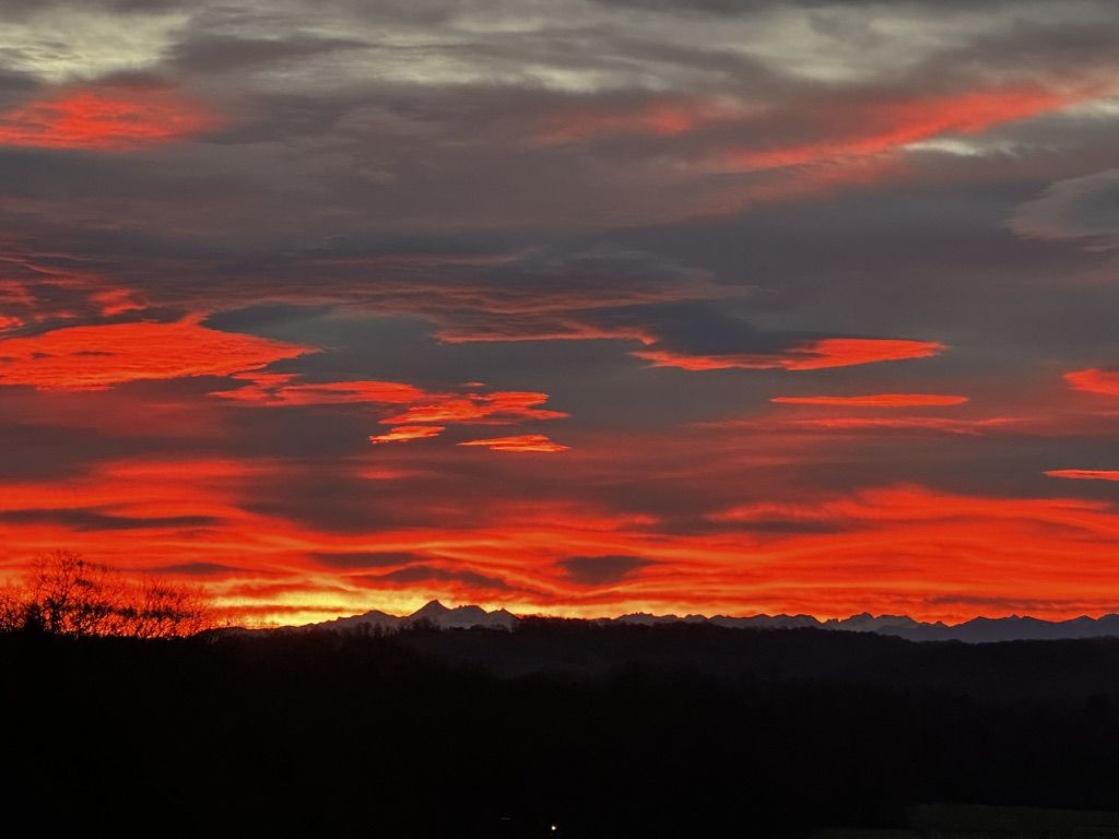 Fiery sunset over the Pyrenees