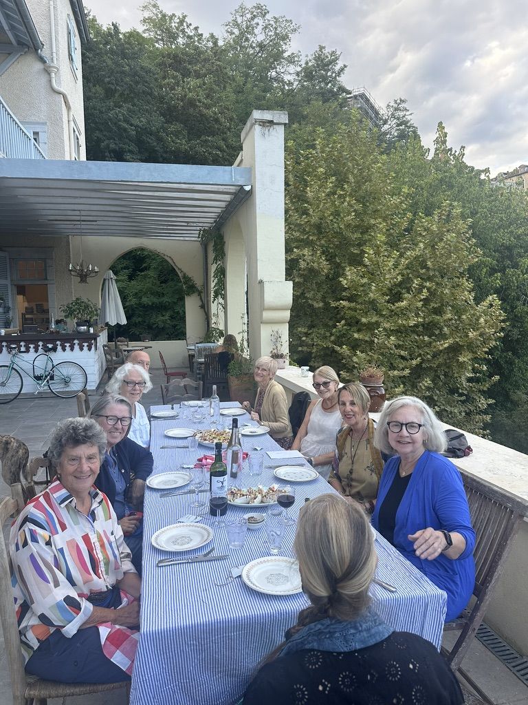 Workshop group at dinner on Clara’s terrace above the river